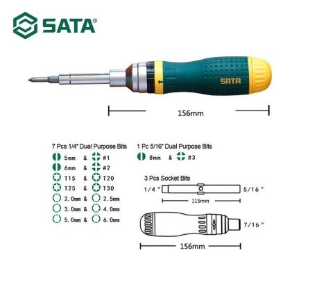 Набор отвёрток SATA 09350  с храповой рукояткой, 19 предметов