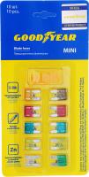 Набор предохранителей флажковых Goodyear GY003051 "мини" (5-30A) с пинцетом, 10шт