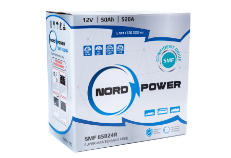 Аккумулятор NORD POWER SMF 65B24R 50A/h (пусковой ток 520А)
