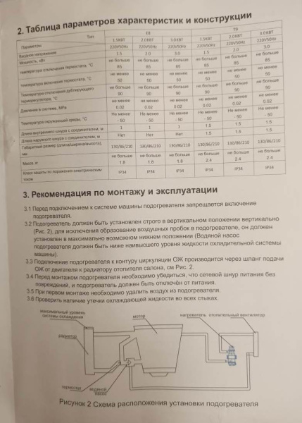 Предпусковой подогреватель двигателя E8-3000W КНР