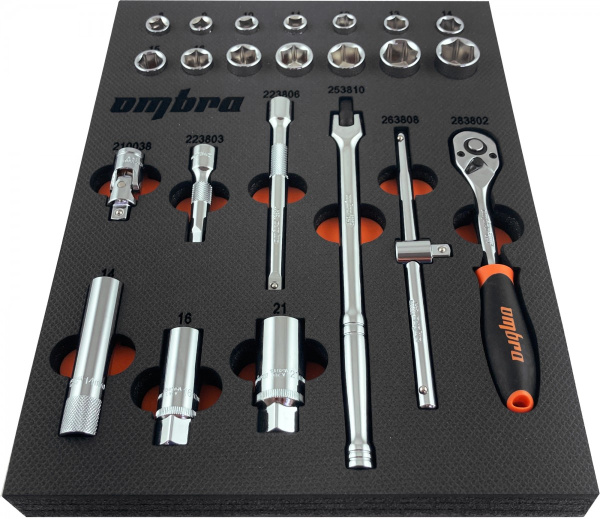 Набор головок Ombra OMT23STE торцевых с инструментом, 3/8