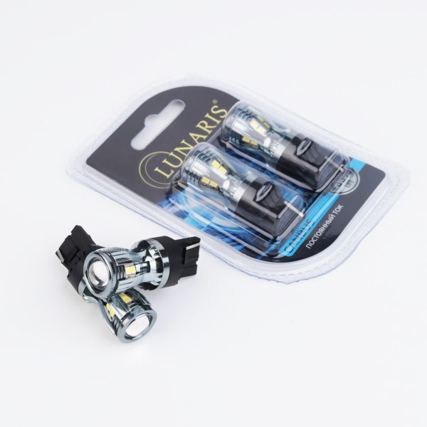 Лампы светодиодные LUNARIS 12-24V, T20, W21W, W3x16d, 14LED (ЛИНЗА,CANBUS) (компл. 2шт) арт.14LEDW21W