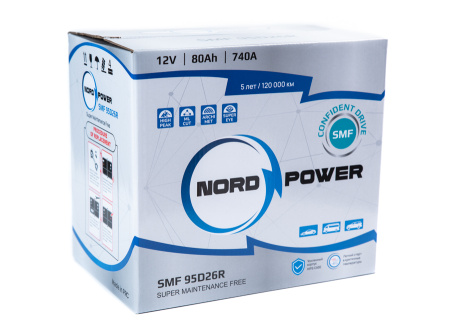 Аккумулятор NORD POWER SMF 95D26R 80A/h (пусковой ток 740А)