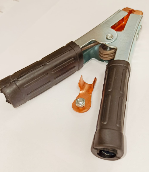 Зажим-крокодил на клеммы большой усиленный, черный/красный, 1шт, КНР