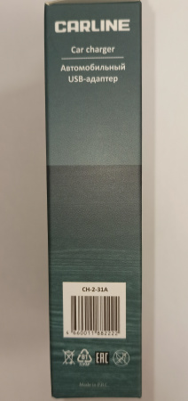 Адаптер в прикуриватель CARLINE CH-2-31A 2xUSB (3.8A Max) 12/24В, черный, в коробке
