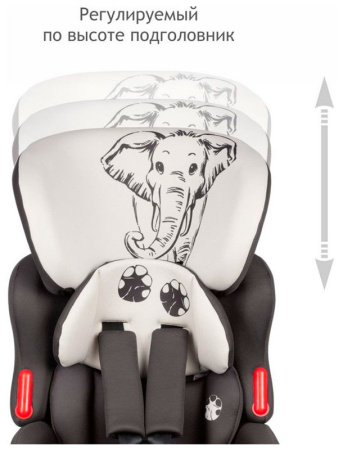 Удерживающее устройство для детей "SIGER КОСМО" KRES3597 серо-бежевый,слон,люкс 1-12 лет, 9-36 кг, группа 1/2/3