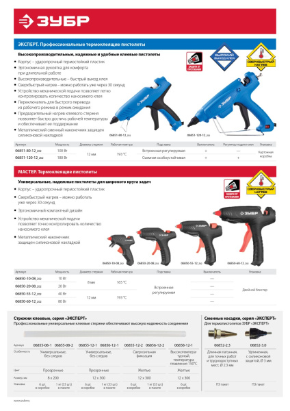 Пистолет клеевой ЗУБР "Мастер" 06850-55-12_z02 электрический, d=12мм, 40Вт