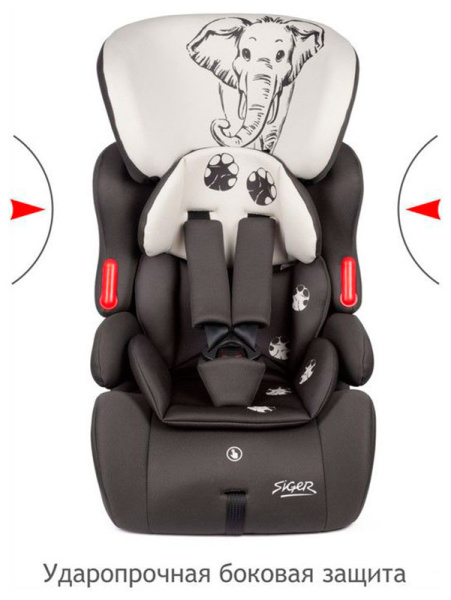 Удерживающее устройство для детей "SIGER КОСМО" KRES3597 серо-бежевый,слон,люкс 1-12 лет, 9-36 кг, группа 1/2/3