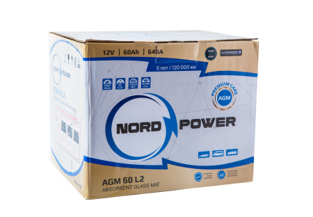Аккумулятор NORD POWER AGM 60 L2 60A/h (пусковой ток 640А) Start-Stop/Гибрид