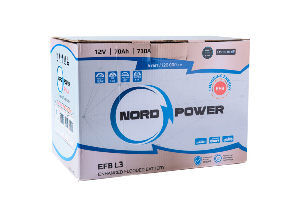 Аккумулятор NORD POWER EFB L3 70A/h (пусковой ток 730А) Start-Stop/Гибрид